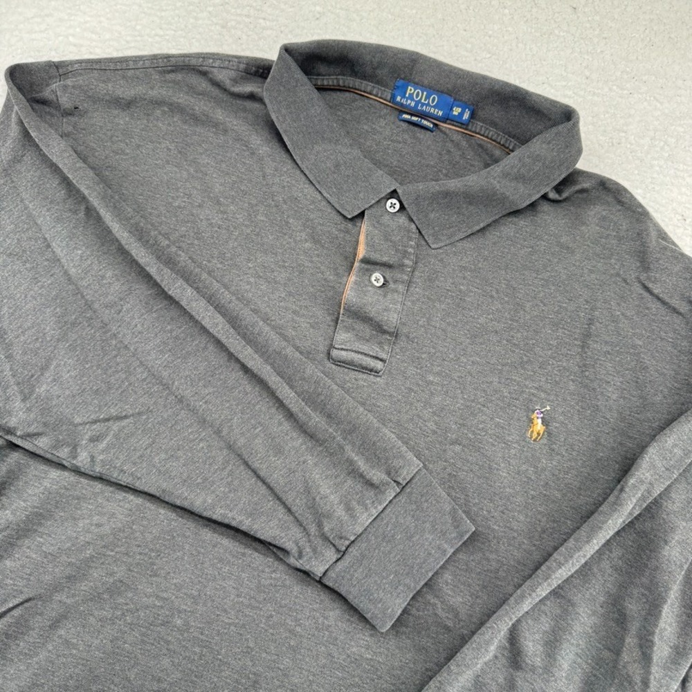 Polo Ralph Lauren Long Sleeve Polo Mens 4XB Gray Pima Soft Touch Flesh Pony